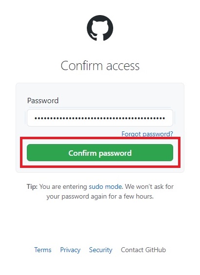 パスワードを入力して[Confirm password]をクリック