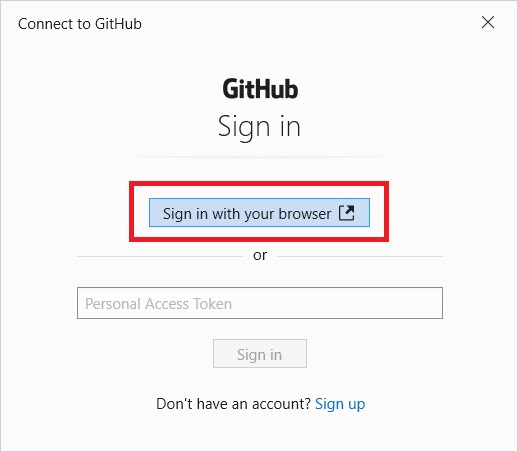 GitHubにサインインするためにブラウザを起動